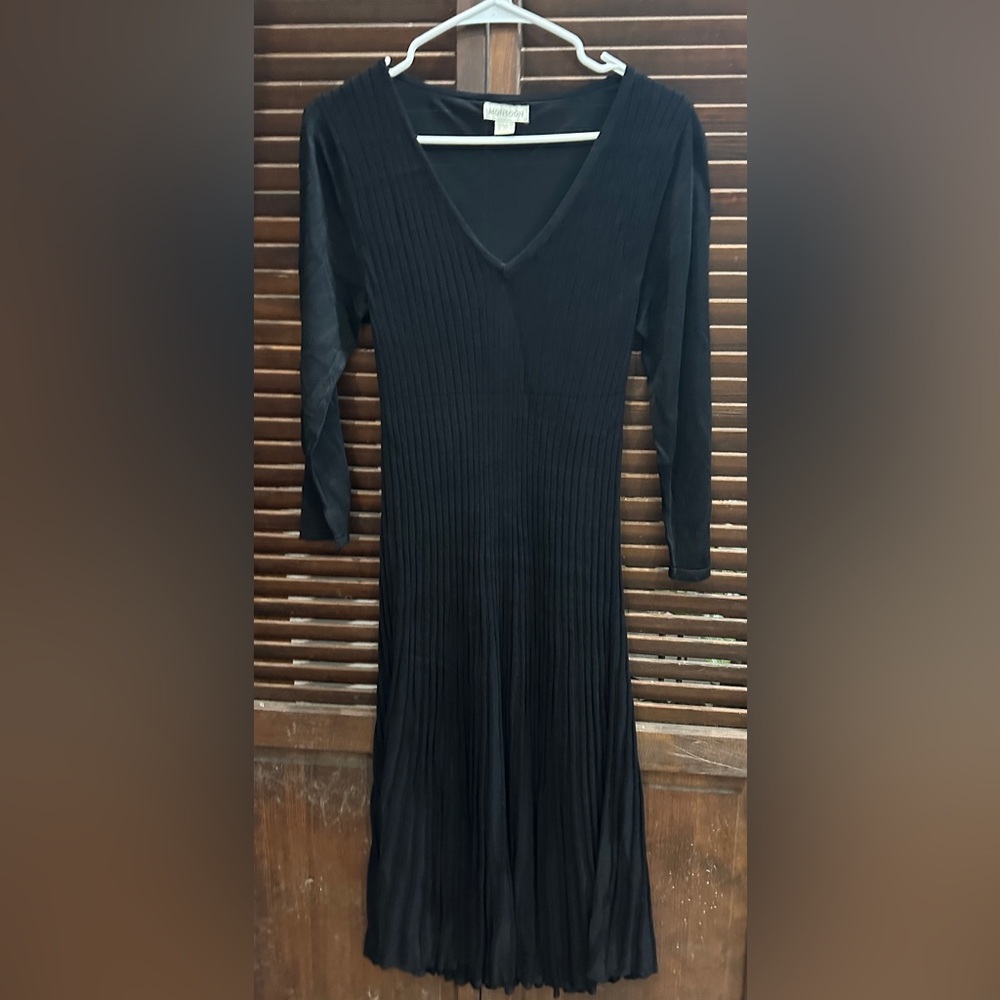 Monsoon Pleated Longsleeve Black Dress